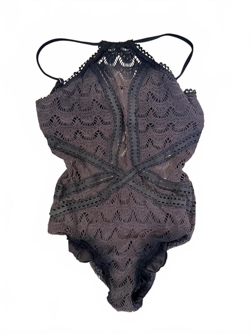 Becca Black Lace One Piece Swimsuit Size LG